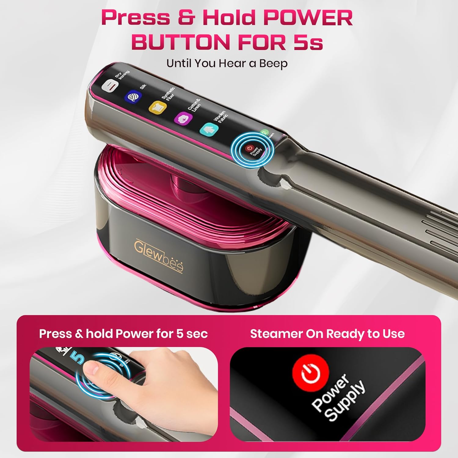 Travel Steamer for Clothes, 1200W Portable Steamer & Iron 2 in 1, Handheld Garment Steamer with 10s Fast Heatup, 5 Modes LED Touch Display, Large Ceramic Panel & 110ml Tank for Home and Travel