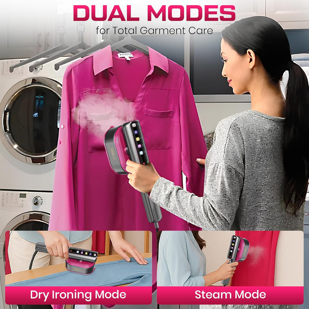 Travel Steamer for Clothes, 1200W Portable Steamer & Iron 2 in 1, Handheld Garment Steamer with 10s Fast Heatup, 5 Modes LED Touch Display, Large Ceramic Panel & 110ml Tank for Home and Travel
